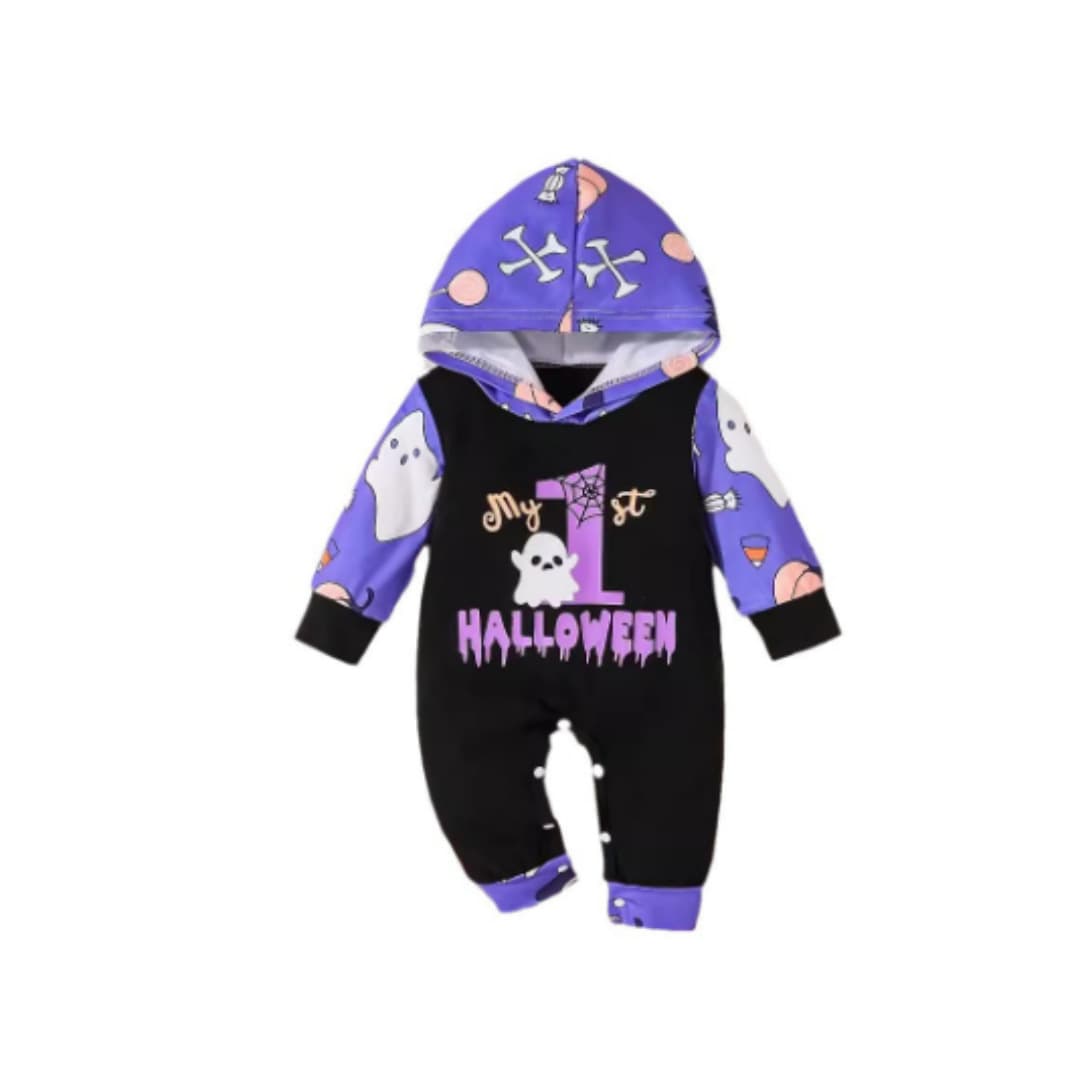 Kids Halloween Onesie Autumn Winter Long Sleeve Pumpkin Hooded Romper Pumpkin Ghost Costume