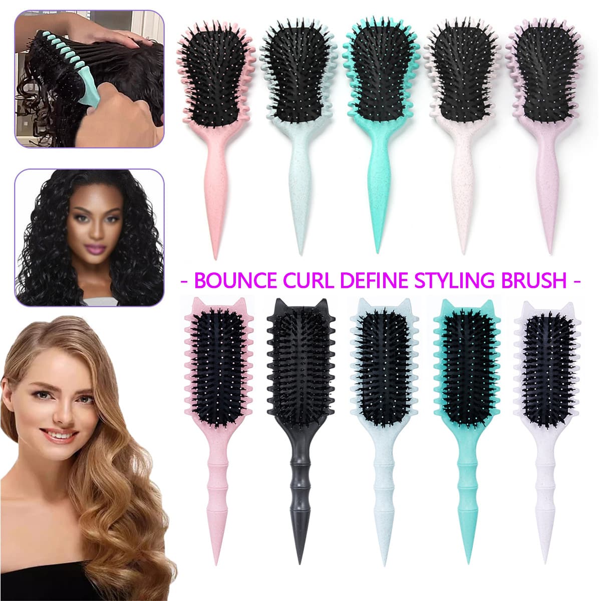 Cross-border hot-selling pop-up comb, curl-defining styling comb, scalp massage comb, smooth hair air bag comb, cat ear air cushion comb