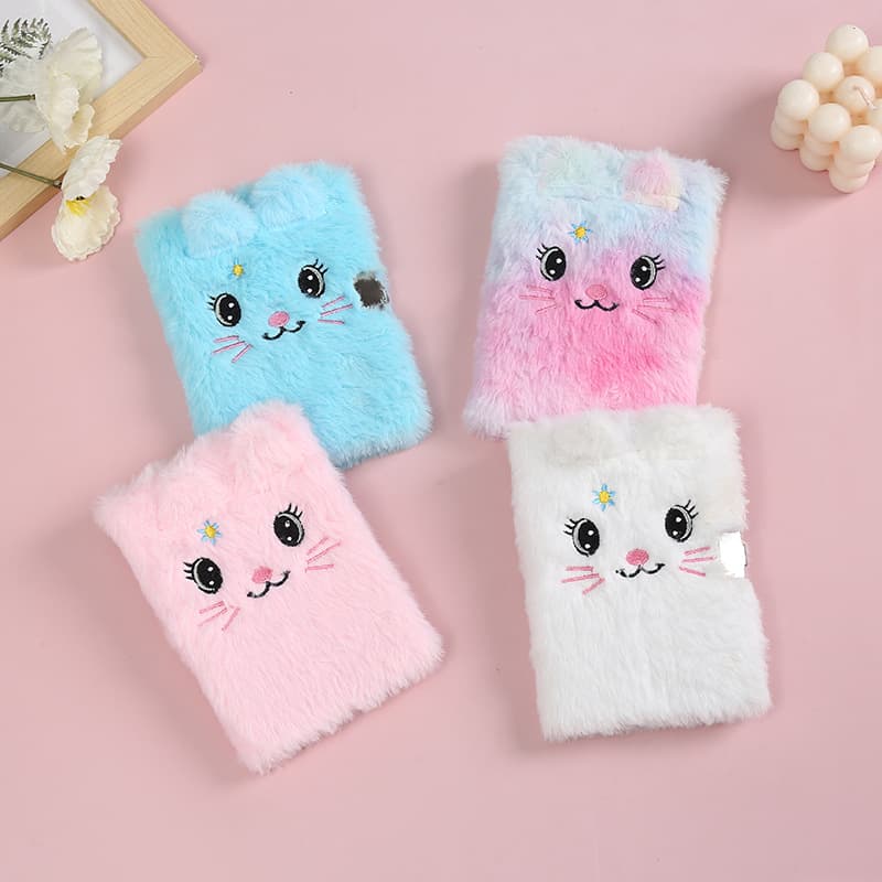 Cross-border plush notebook, creative girly heart kitten diary, school reward student portable cartoon handbook