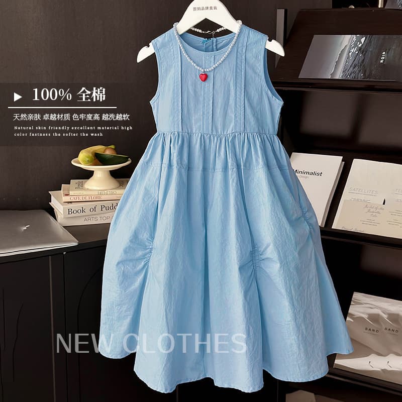 Trending Girls Dress Summer 2026 New Children Cotton Mid-Large Kids Girls Sleeveless Long Dress