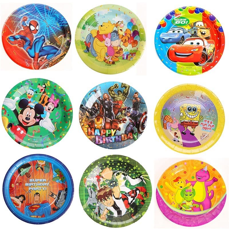 Cross-border Disposable Party Paper Plates, Children's Birthday Party Decoration Cartoon 9-inch Paper Plates In-stock Wholesale