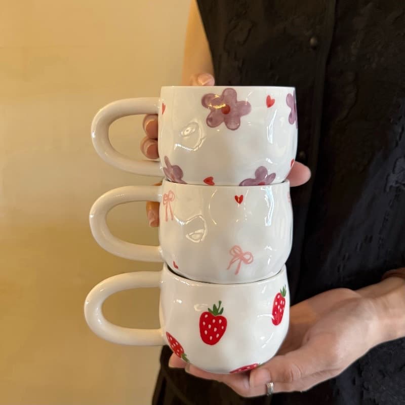 French Vintage Ins-Style Handmade Ceramic Coffee Cup Hand-Painted Cup Saucer Afternoon Tea Cup Cross-Border Supply