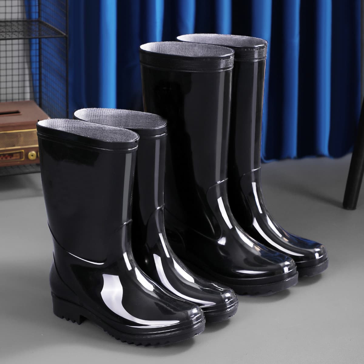 Extra Tall Men's Rain Boots for Work, Thick Long Rain Boots, Waterproof Outdoor High-Top Anti-Slip, Fleece-Lined Warm Rain Shoes