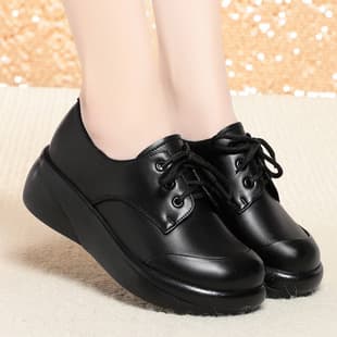 Soft Leather Lace-Up Flats for Women 2024 New Round Toe Comfortable Work Shoes Soft Sole