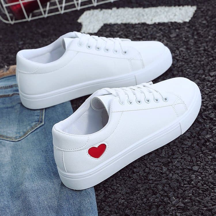 2025 Spring Summer Autumn Winter Foreign Trade New Women's Shoes Women's Sneakers Heart Student Shoes White Sneakers Low-Top Lace-Up Shoes