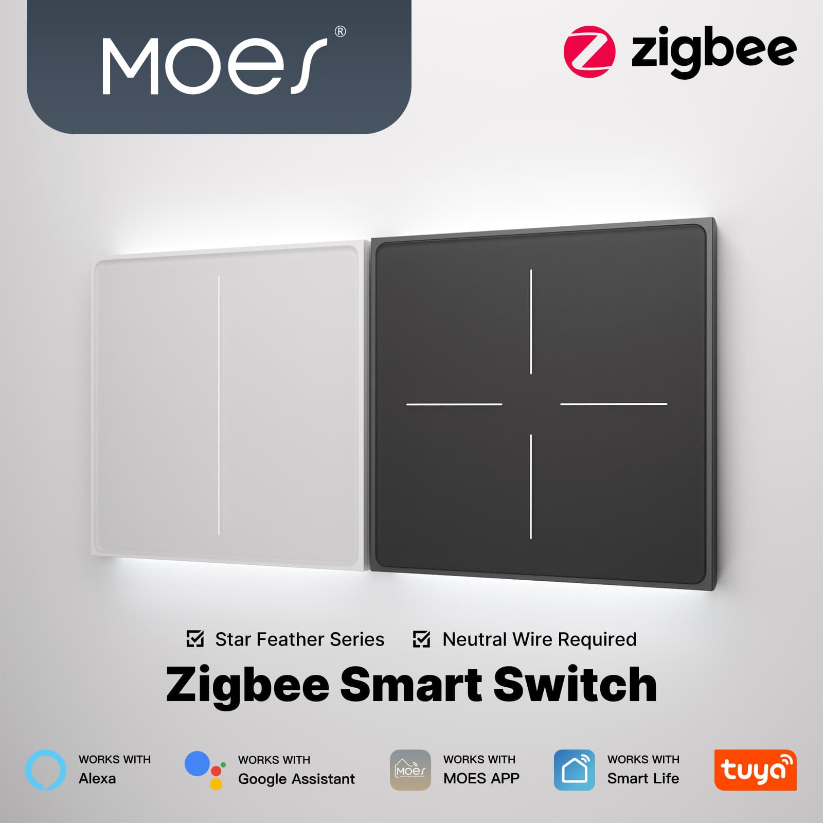 Tuya Smart Home Zigbee Smart Switch App Control Skin-Feel Glass Scene Switching Wall Switch