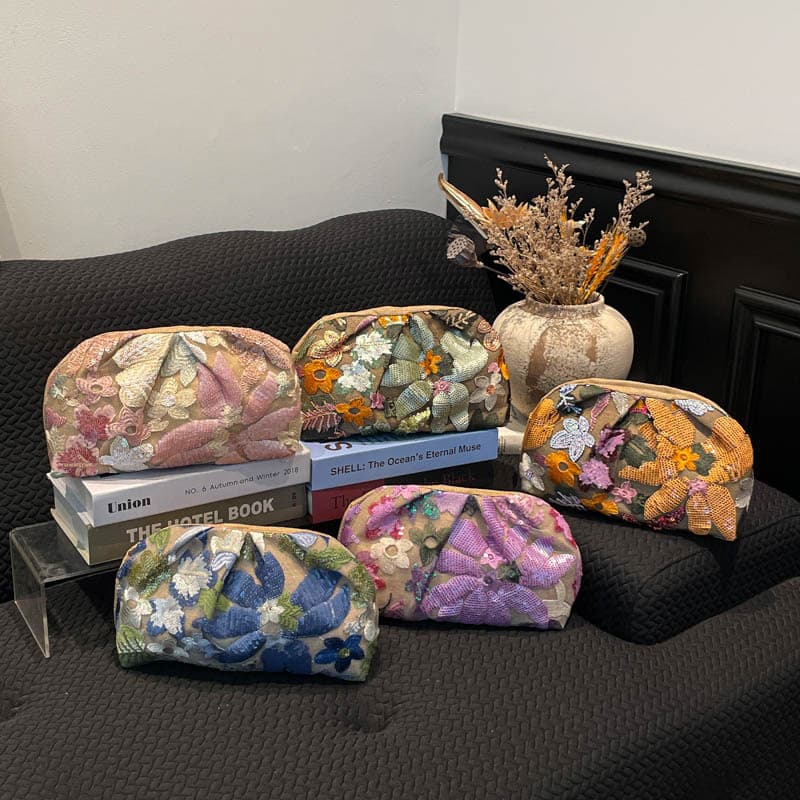 European and American cross-border sequin embroidery floral chain crossbody bag new fashion clutch bag shiny sequin evening bag
