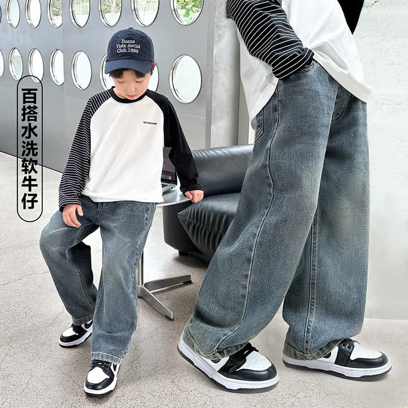 Boys Spring Pants Straight Leg Jeans Loose Fit 2026 New Style for Older Kids Korean Version