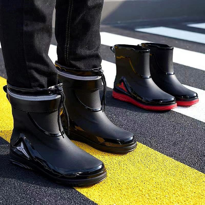 Stylish short-top thickened waterproof rain boots for men, low-cut, warm, work shoes, non-slip, fishing, kitchen rain boots.