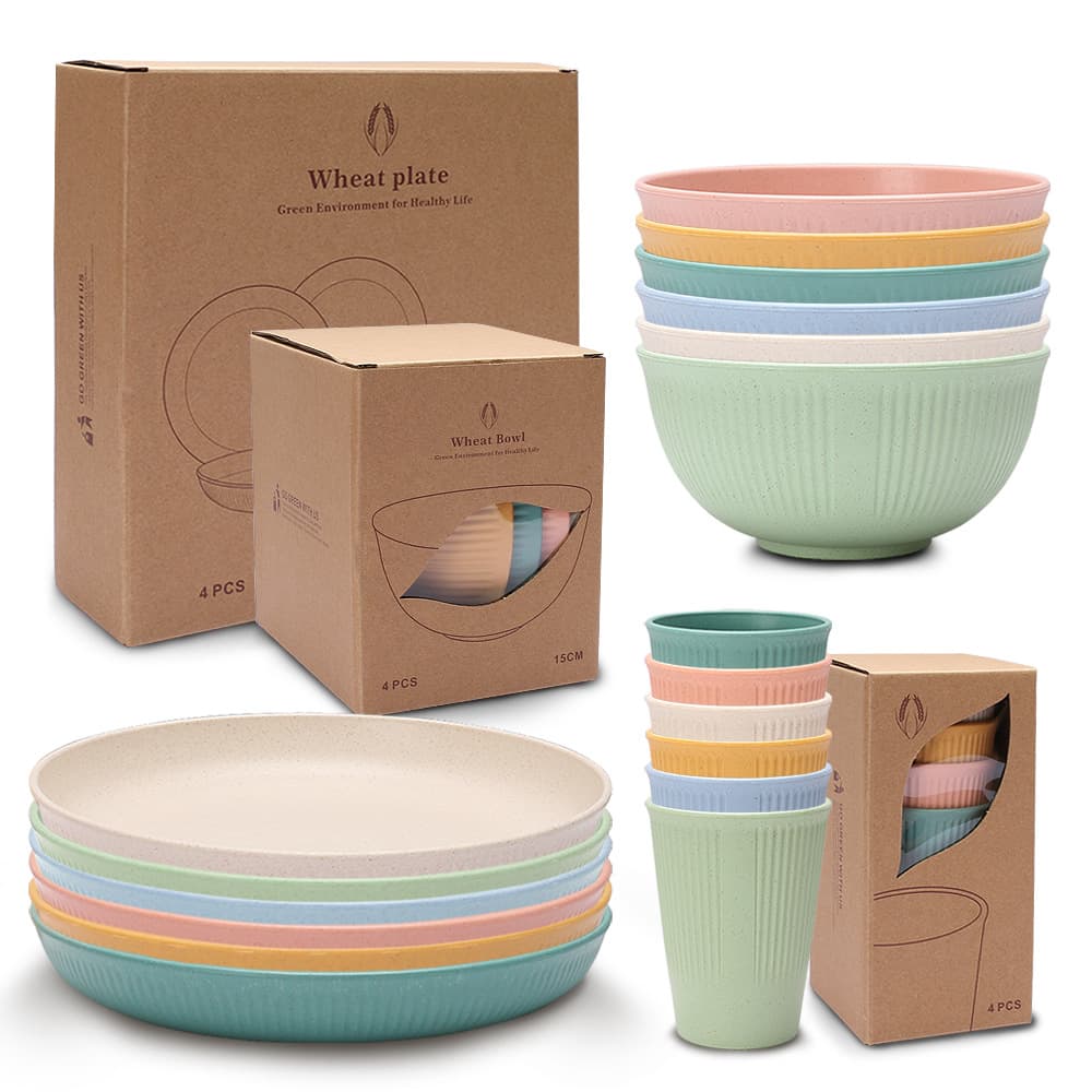 Cross-border Wheat Straw Bowl Plate Fruit Salad Thickened Dinner Plate Set Cup Tableware Set Ins-style Bowl and Dish