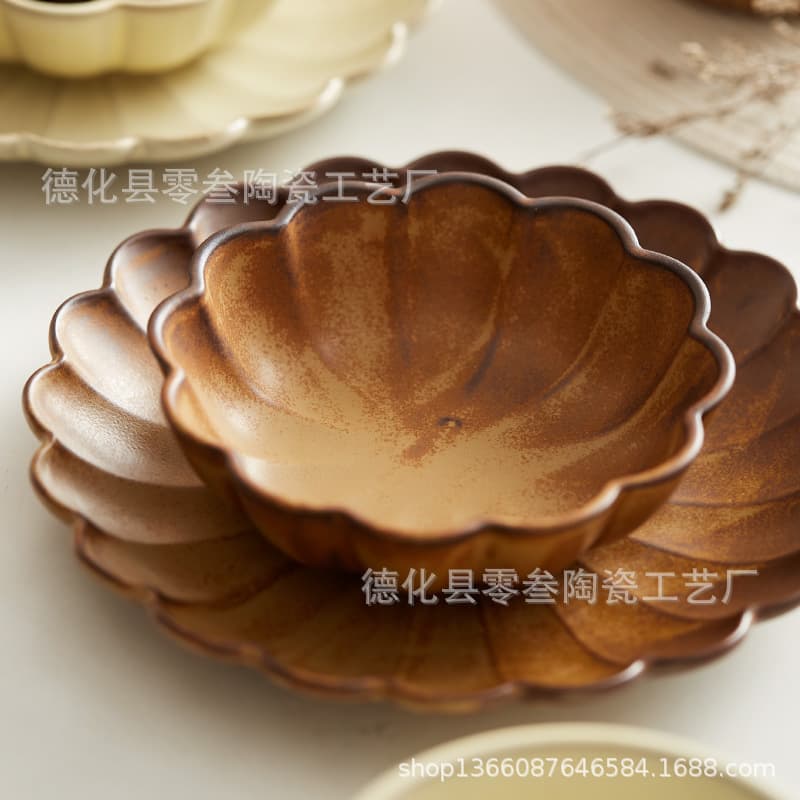 Japanese Rustic Ceramic Creative Retro Breakfast Bowl and Plate Set, Home Ceramic Personality Oatmeal Bowl Breakfast Bowl