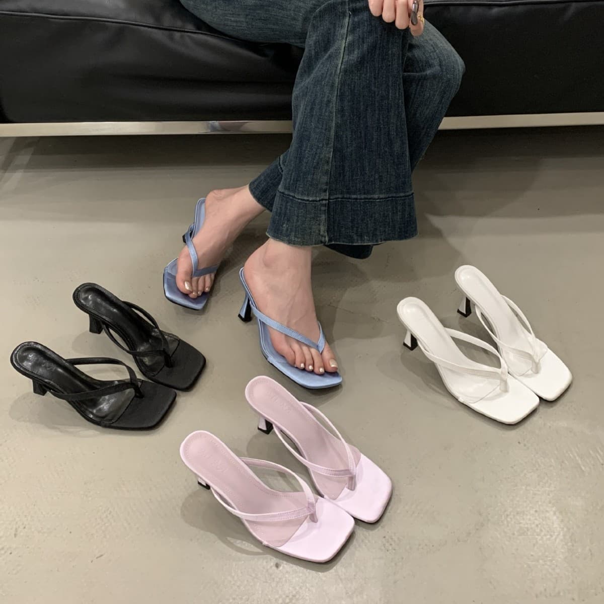 Purple High Heels French Toe-Post Sandals for Women 2025 Summer Elegant Thin Heel Casual Slippers