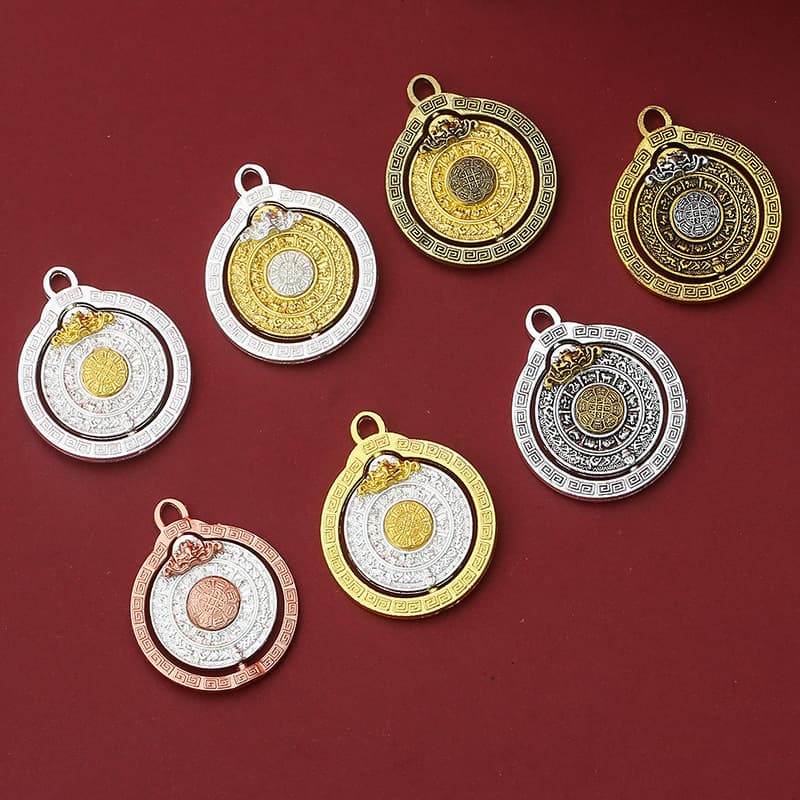 2025 New Tibetan Style Antique Rotatable Nine Palaces Bagua Twelve Zodiac Necklace Trendy Car Pendant Accessory