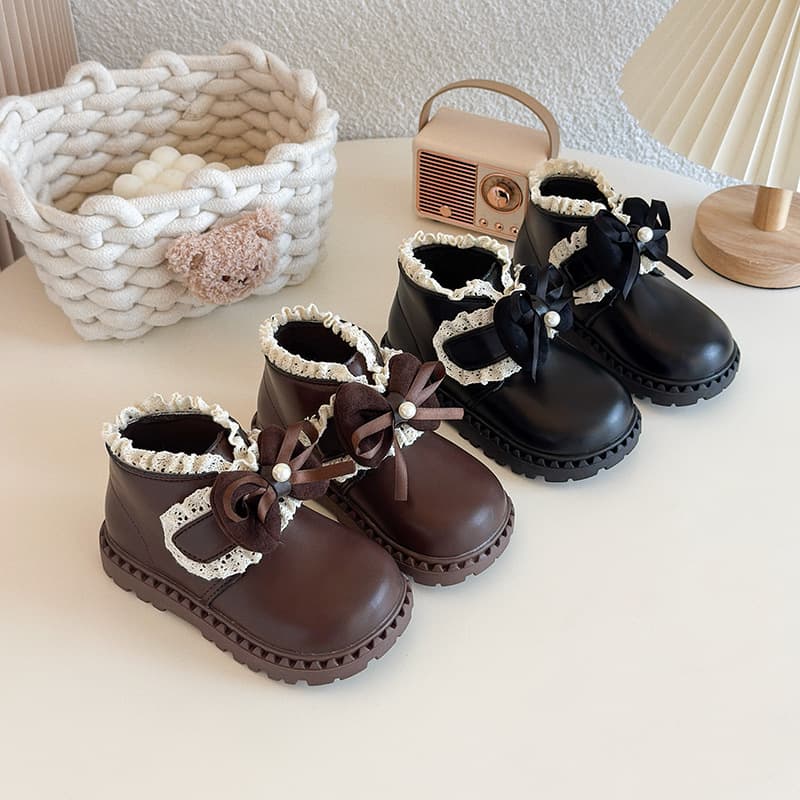 Girls' Lolita Short Boots 2025 Autumn/Winter New Children's Lace Bow Princess Shoes Baby Soft Sole Martin Boots