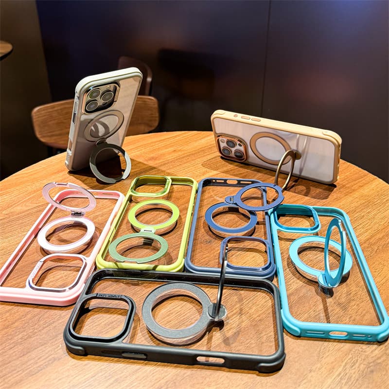 Magnetic 360° Rotating Pivot Case for Apple iPhone 16 Pro, 15 Acrylic Four-Corner Shockproof Hard Shell