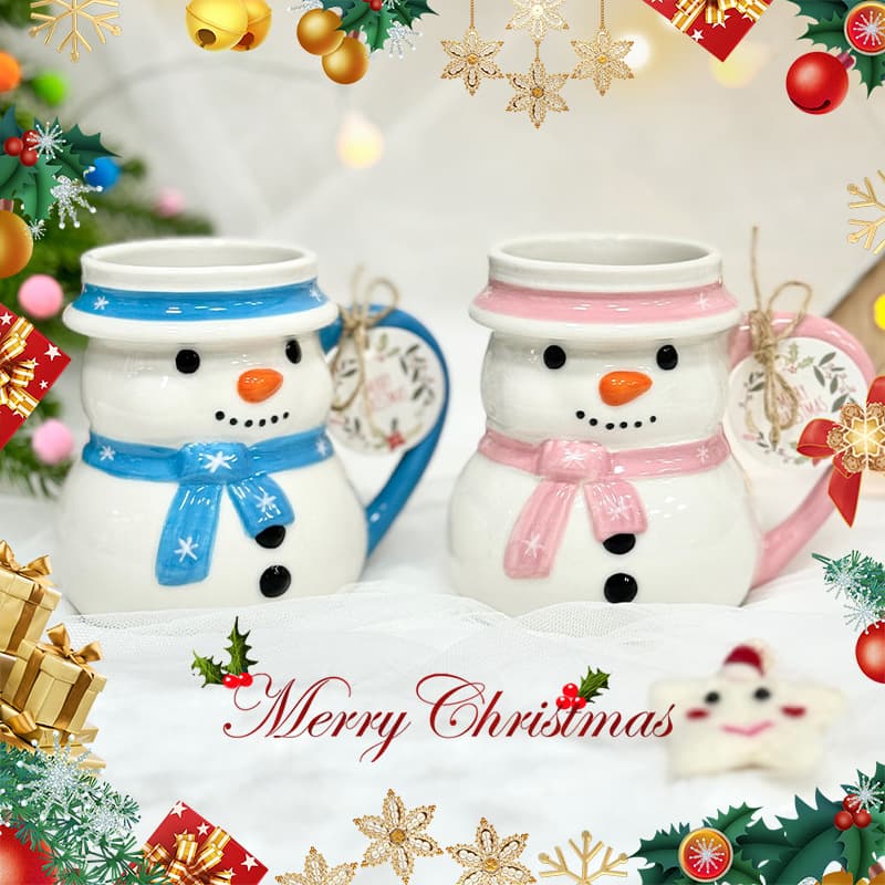 Cross-border Ceramic Christmas Snowman Milk Cup Office Water Cup Hand-painted 3D Relief Cartoon Mug Wholesale Manufacturer