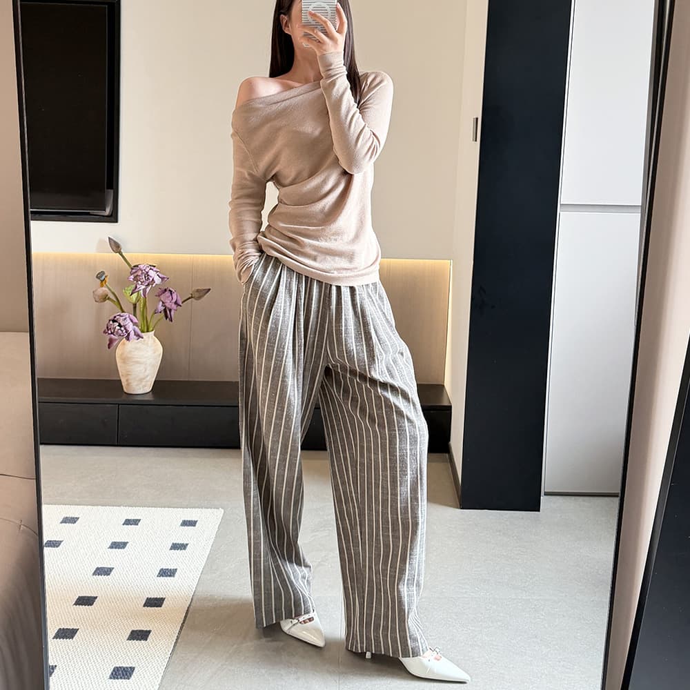 Summer wide-leg trousers, vertical striped trousers, retro Japanese style, loose, high-end, drapey, lazy style women's trousers wholesale