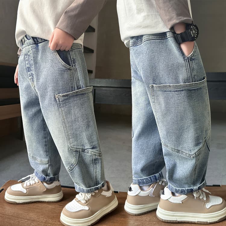 Boys Spring/Fall Jeans 2026 New Style Kids' Stylish Cargo Pants with Large Pockets Baby Trendy Pants Export Quality