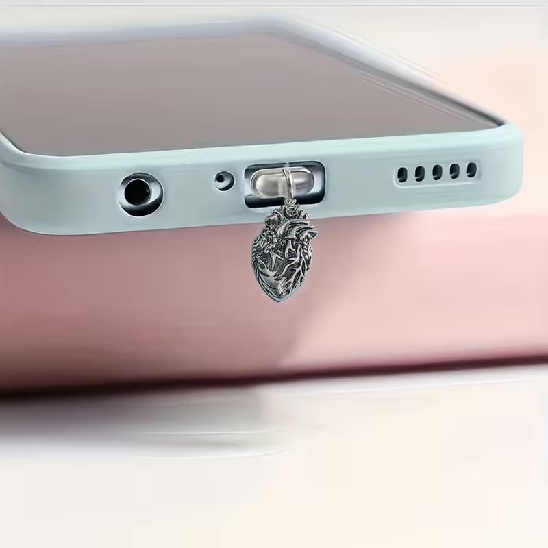 Alloy Anatomical Heart-Shaped Dust Plug Type-C/Apple Interface Universal Phone Decorative Pendant Niche Personality Trend