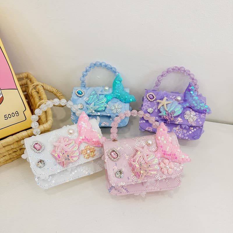 New Children's Pearl Handbag Cute Mermaid Lace Princess Bag Girls Fashion Play Crossbody Bag