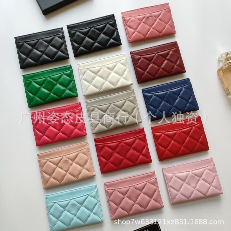 Thin One-Piece Chanel-Style Genuine Leather Card Holder Fashionable Quilted Letter ID Organizer Mini Portable Card Case
