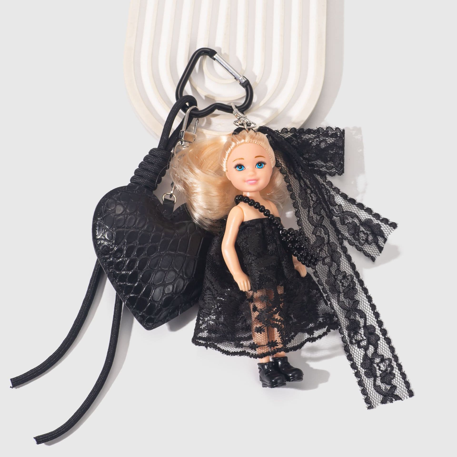 Black gauze skirt sweet cool INS dress up doll lace hairband decoration love keychain MIU girl bag pendant