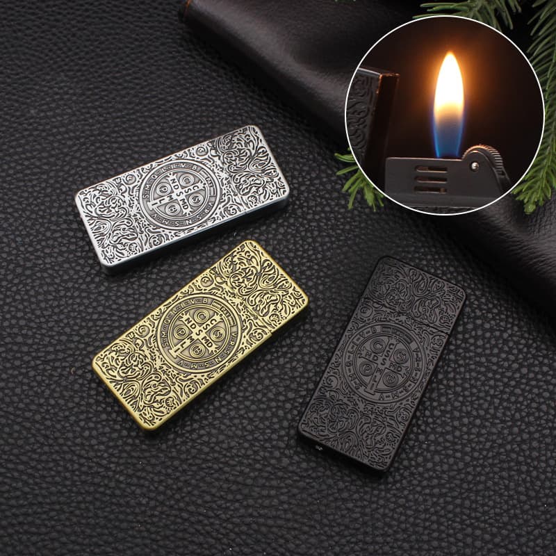 DN161C Constantine relief thin metal gas inflatable antique grinding wheel open flame lighter manufacturers wholesale