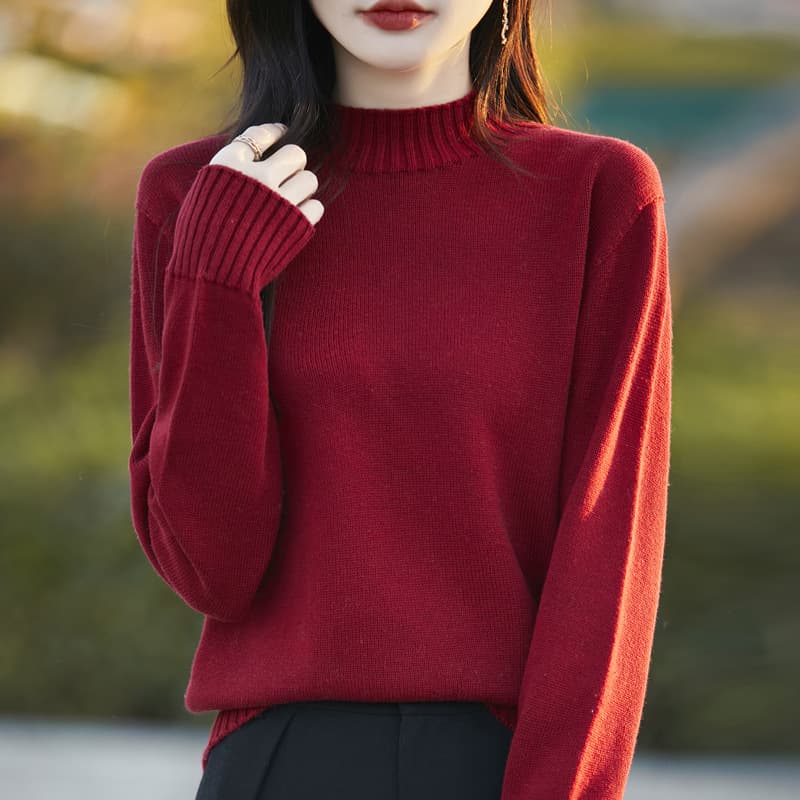 First-line ready-made clothing 100% pure cotton knitted sweater for women half turtleneck, skin-friendly and delicate sweater solid color thickened top wholesale