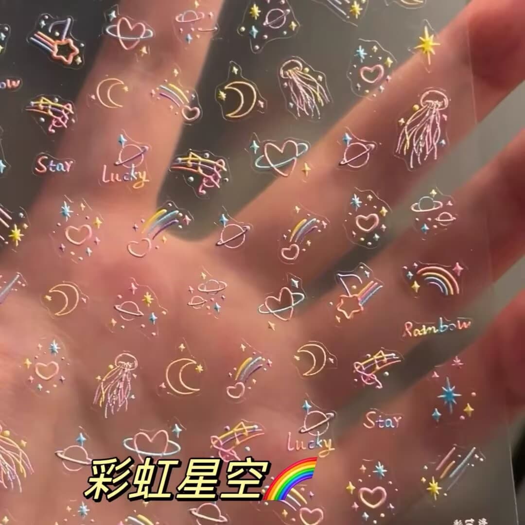Xiaohongshu popular ins color star three-dimensional nail art sticker cartoon rainbow starry sky embossed mobile phone lens sticker