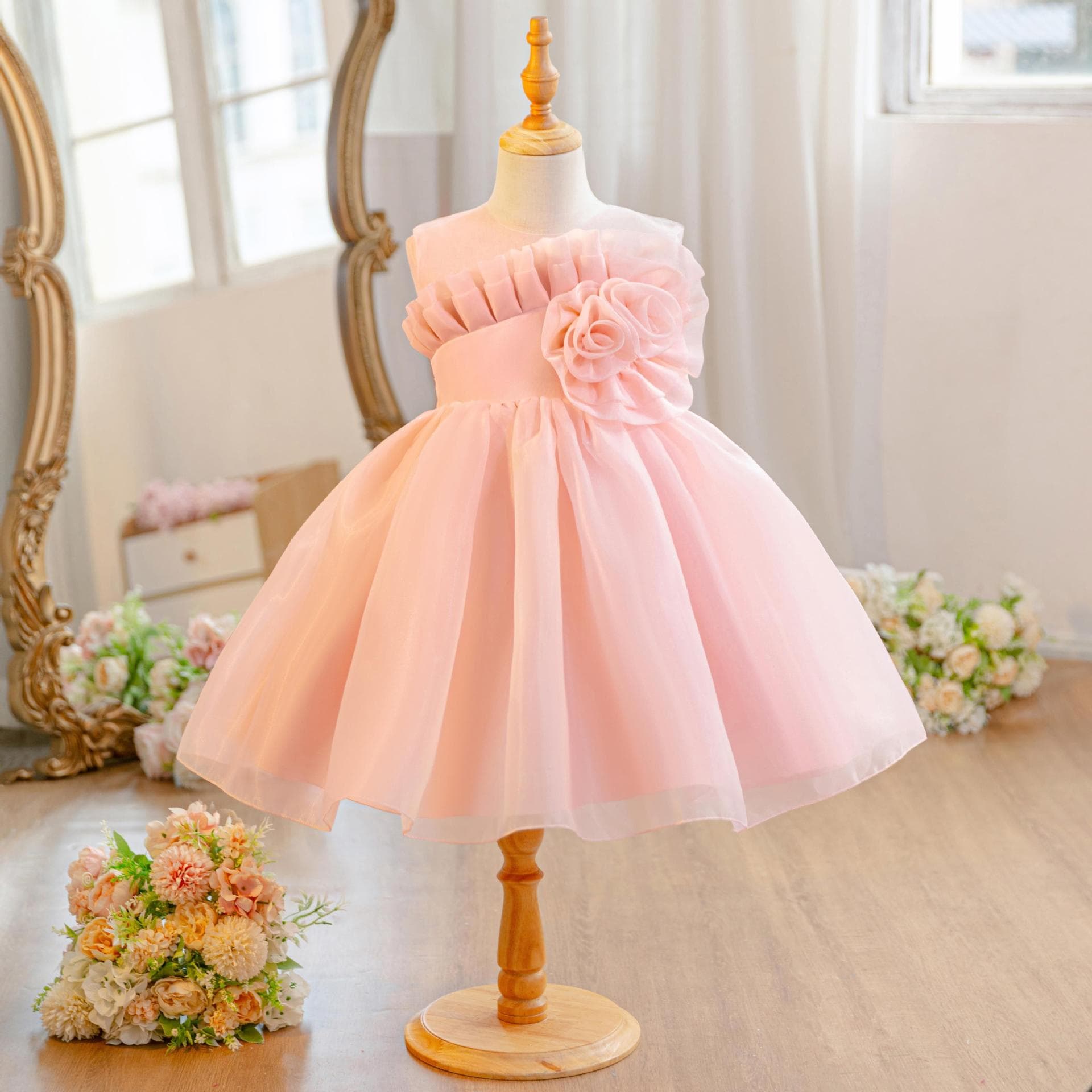 Wholesale Children's Princess Dress Girl's 3D Flower Dress Baby Birthday Party Gown Cross-Border Supply