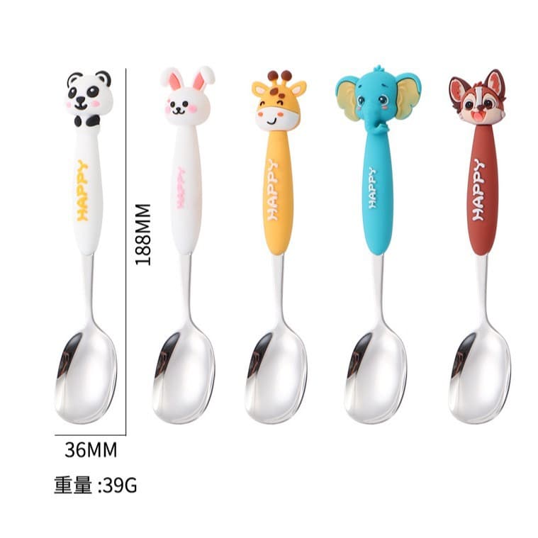 Wholesale 304 stainless steel spoon and fork two-piece student set portable cross-border cartoon animal head tableware