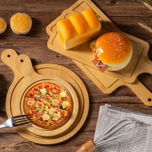 Wooden Round Bamboo Pizza Board Bread Sushi Cake Steak Tray Solid Wood Japanese Style Western Plate Bamboo