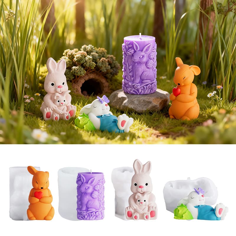 Easter Bunny Figurine Mold for Scented Candles, Standing and Lying Down Bunny Decoration Mold