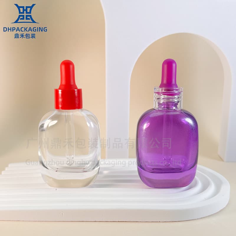 Cross-border bottle oval bestseller 30ml essential oil bottle, rubber-tip dropper glass refill bottle oval cosmetic packaging material