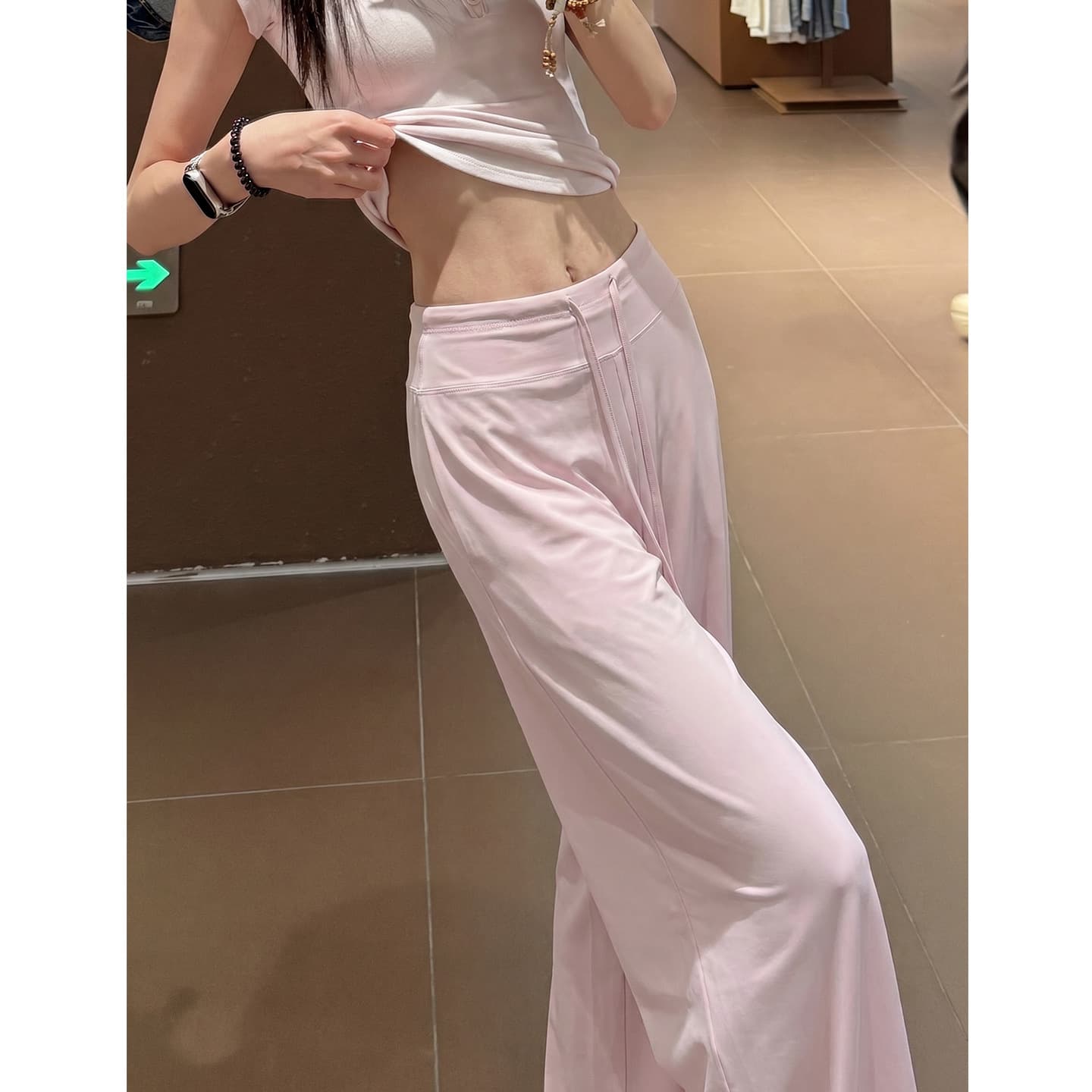Pink Ice Silk Milk Skin Sun-Protection Pants for Women Summer 2026 New Style Casual Loose Petite Cool Wide-Leg Sweatpants