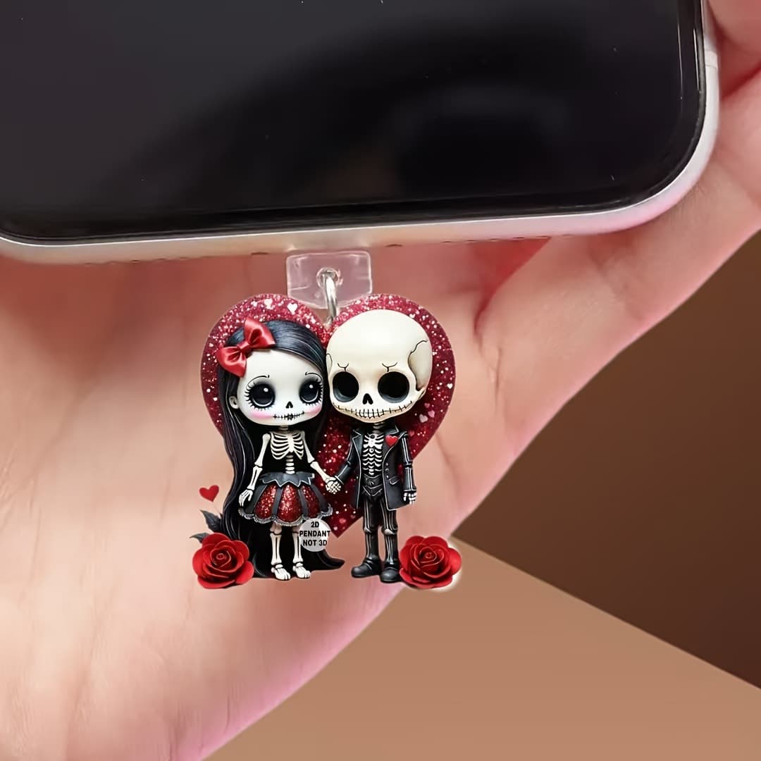 Cross-border 2D Acrylic Skull Wedding Phone Dust Plug Compatible with Oval Interface Port Decoration Pendant