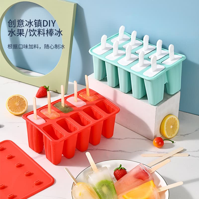 Amazon New 10-Cell and 12-Cell Silicone Ice Pop Mold with Lid, Cross-Border Supply, Popsicle Mold with Handle, Includes Wooden Sticks