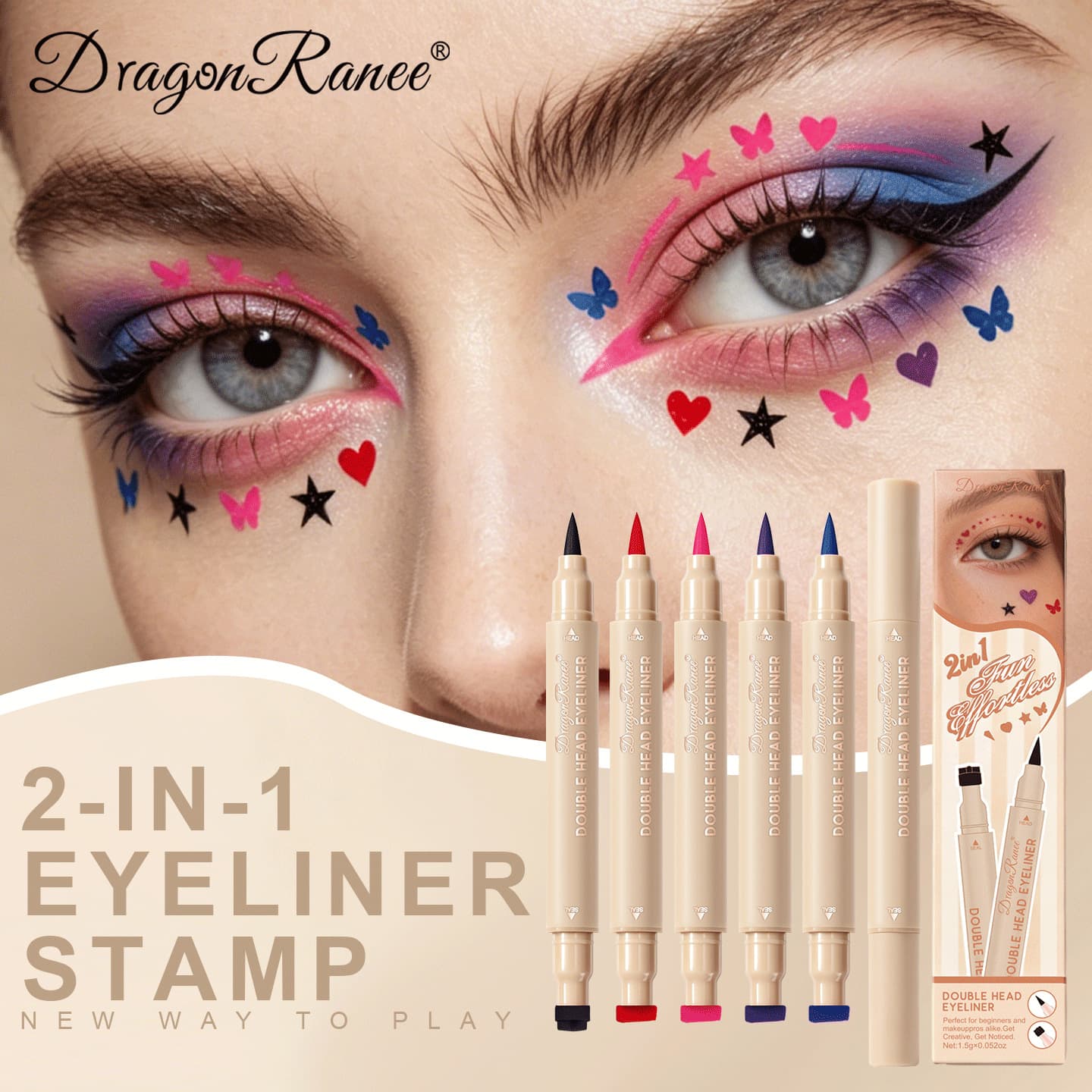 Double-Ended Stamp Eyeliner Pen Colored Eyeliner Stamp Pen Waterproof and Sweat-Resistant Royal Blue Purple Rose Red Bright Red Eyeliner
