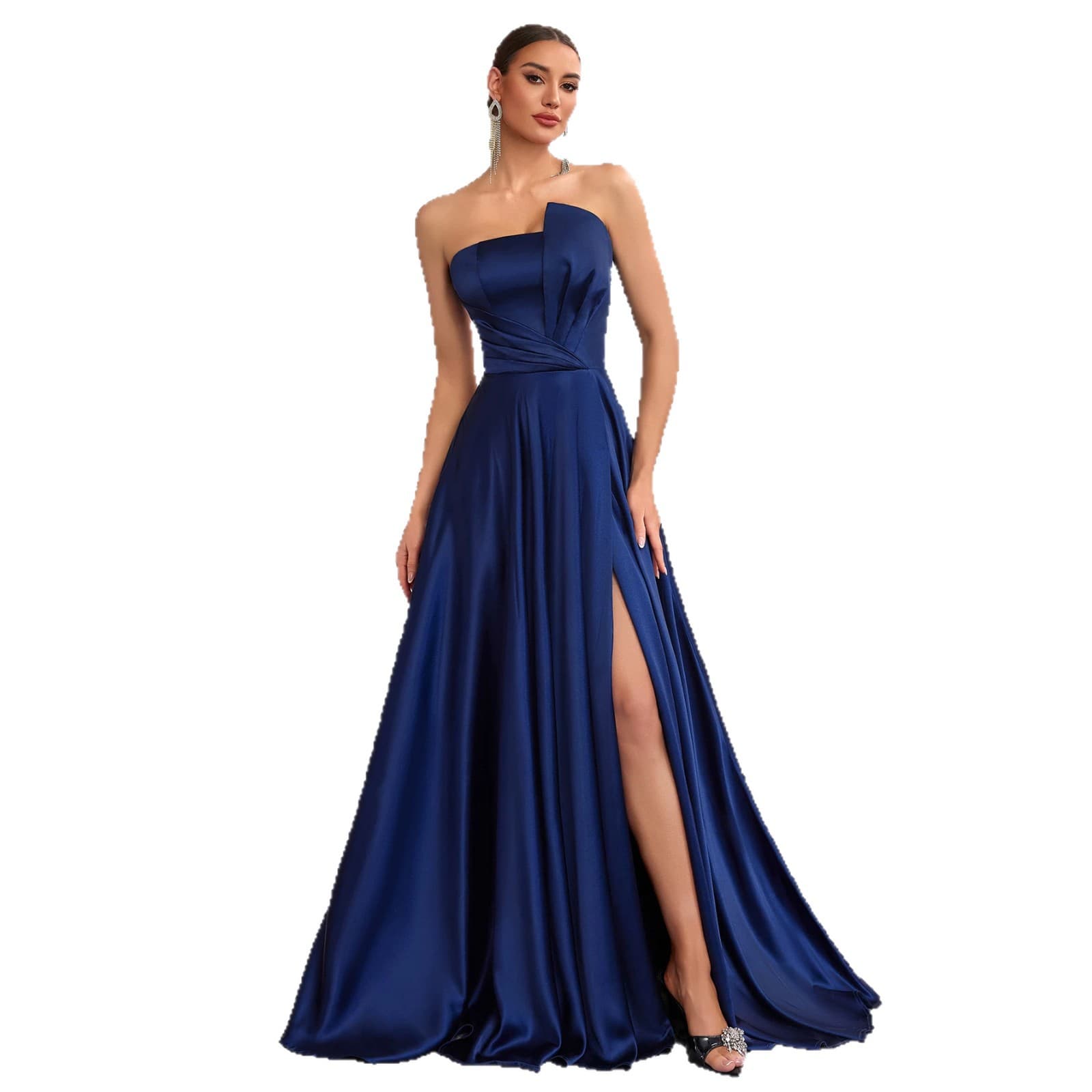 European and American cross-border draped satin evening gown, light luxury, intellectual and elegant, French vintage outdoor wedding dress