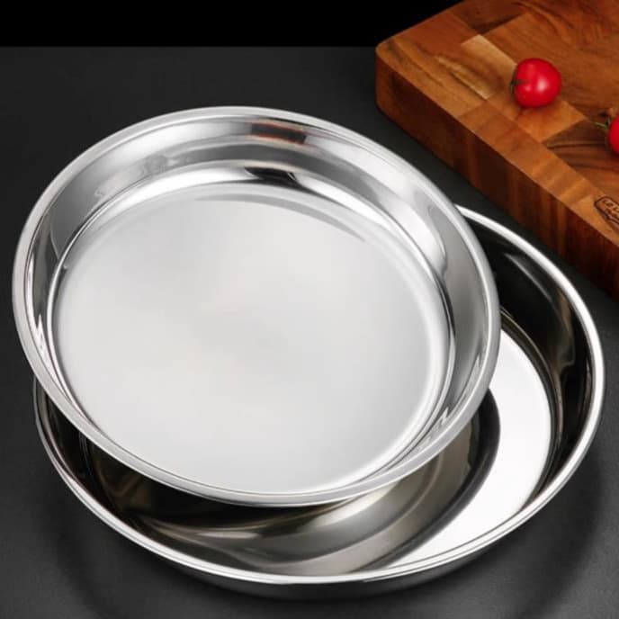 Thickened Stainless Steel Round Cake Pan Flat Plate Cold Noodle Pan Commercial Extra Large Round Tray Steamed Cake Pan Cold Noodle Pan
