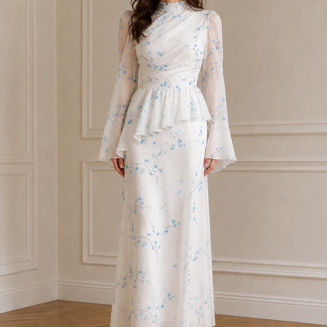 Cross-border Women's Fashion Long Dress Slim Fit Long Sleeve Elegant Solid Color Women's Dress
