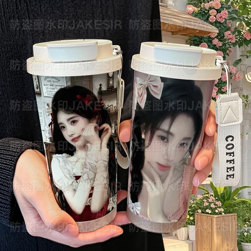Yan Ju Jingyi Support Merch Thermos Cup 316 Stainless Steel Large Capacity Straw Water Bottle Car Coffee Cup for Men and Women