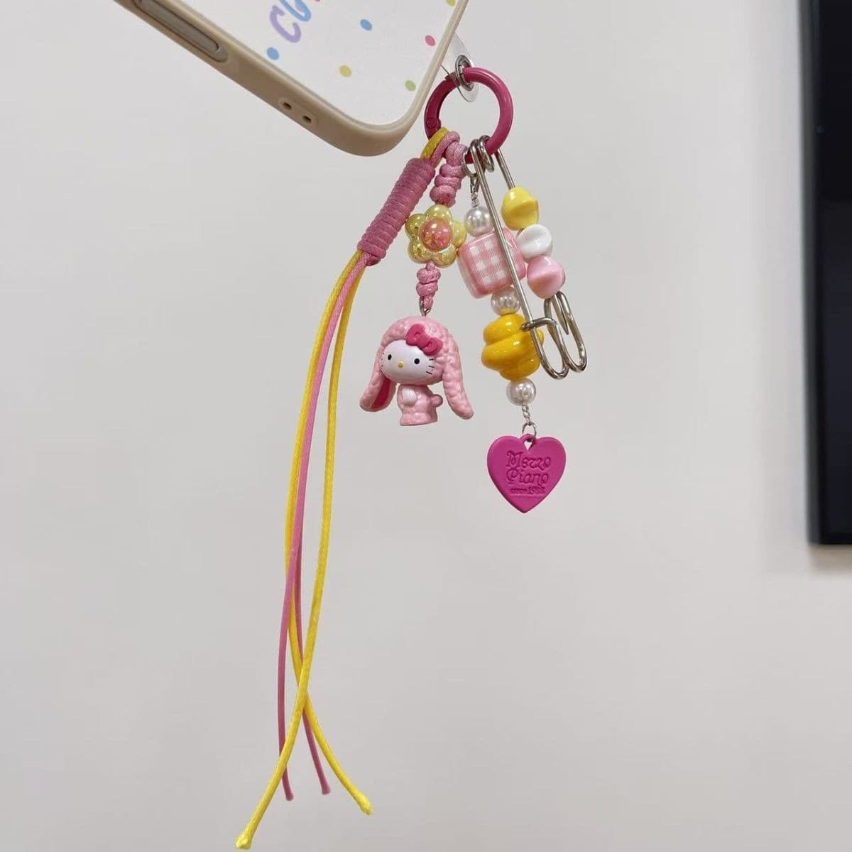 Handmade Original Long-Ear Rabbit Kitty Niche Childlike Beaded Phone Strap Cute Bag Charm Keychain