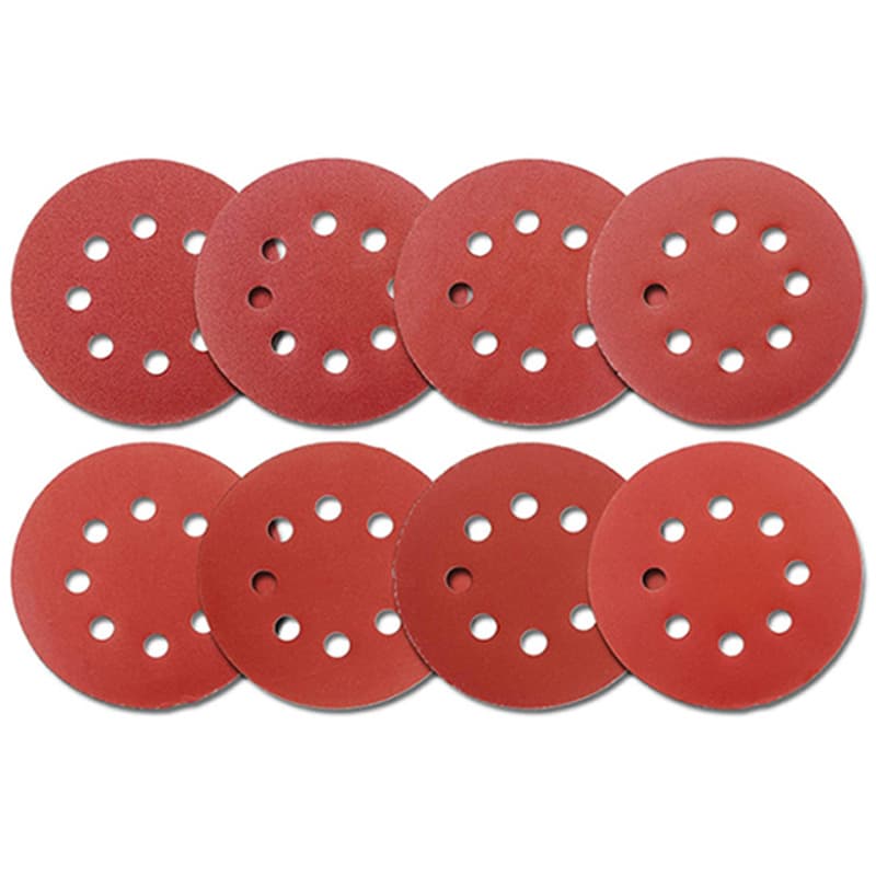 5 Inch 8 Hole Red Sand Velvet Disc Sandpaper 125mm Self-Adhesive Backing Polishing Sanding Discs