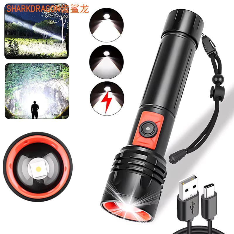 New Cross-Border White Laser High-Power Flashlight USB Rechargeable Zoom Far-Reaching Portable Aluminum Alloy LED Flashlight
