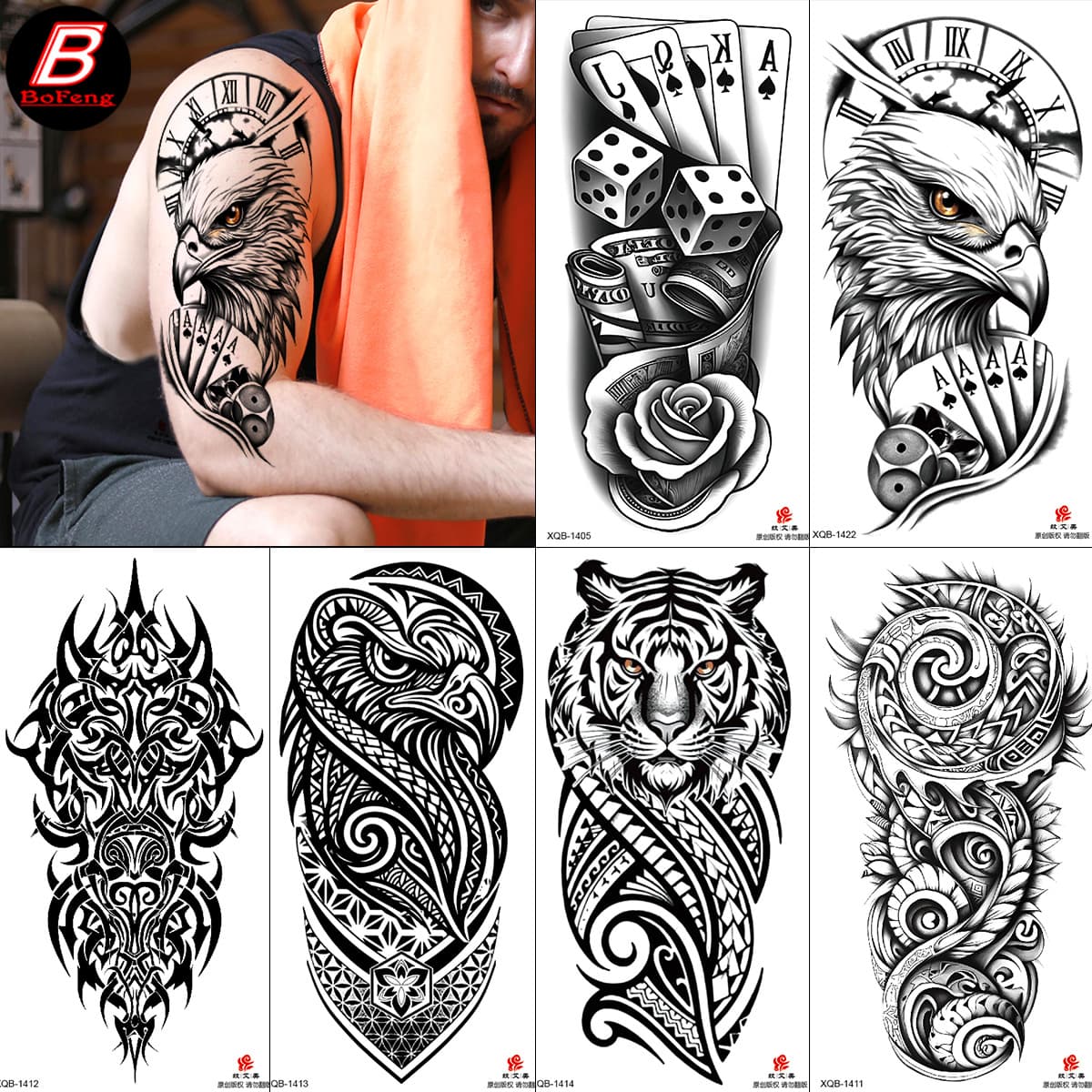 26 cross-border totem black and white tattoo stickers eagle dragon snake arm leg waterproof tattoo sticker arm forearm tattoo