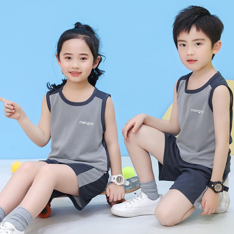 Boys Girls Summer Vest Shorts Set Sleeveless Loose Quick Dry Sport Two Piece Thin Style Children's Clothing Polyester Fiber
