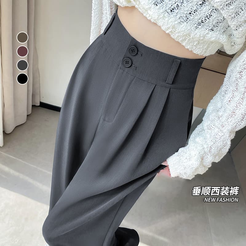 2026 New Style Double Button Wide-Leg Suit Pants for Women, Pear-Shaped Figure, Trendy, Relaxed, Floor-Length Straight High-Waist Long Pants, In Stock for Wholesale