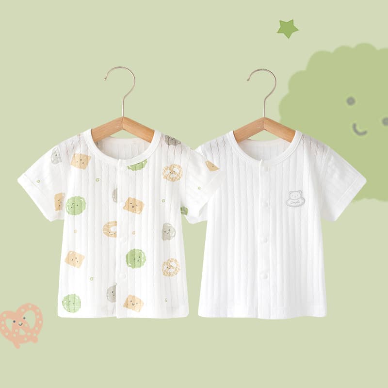 Baby Short Sleeve Top Summer Toddler T-Shirt Boys Cardigan Girls Base Layer Pure Cotton Thin Clothes Seamless