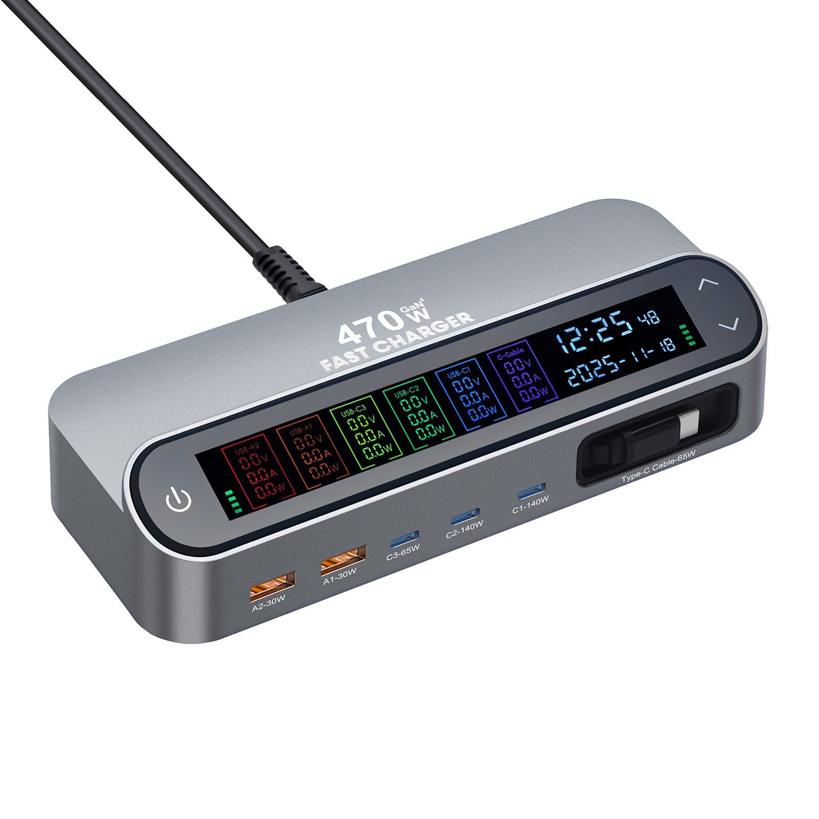 New 470W Retractable Cable Desktop Charger 405W Digital Display GaN PD Charger 140W Digital Display Direct Charge